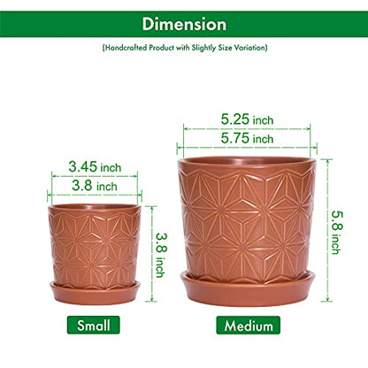 D'vine Dev 2-Pack Geometric Stoneware Planters, 3.8/5.8 in, Canyon, 99-E-5 | Drainage Hole and Saucer, Sculptural Geometric Design, Rich Glazed Surface, Modern Style, Elegant Accent for Indoor Plants - color: Pottery Red