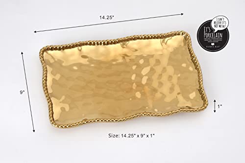 Pampa Bay Titanium-Plated Porcelain Medium Platter, 14.3 x 8 Inch, Gold Tone, Oven, Freezer, Dishwasher Safe