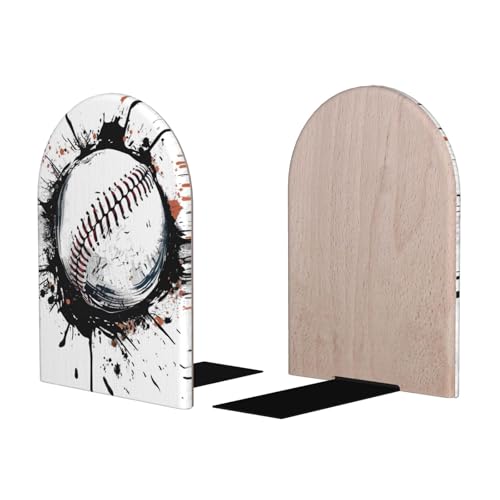 Baseball Wood Bookends Stands Decorative Non-Slip Book Organizers | for Home Office Desk Library School Study 1 Pair - color: Sbl-005
