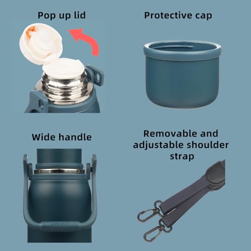 BJPKPK Stainless Steel Insulated Bottle with Handle & Strap, 27oz | Leak-proof vacuum insulation keeps drinks cold/hot for hours. BPA-free, dishwasher safe. Includes handle & strap. Navy Blue. - color: Navy Blue, size: 27 Ounces