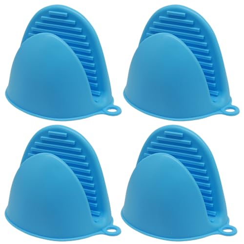 Silicone Oven Mitts Mini, 2 Pairs Heat Resistant Finger Oven Mitts, Non-Slip Silicone Gloves for Kitchen Cooking & Baking, Small Potholders for Air Fryer Grill (Blue) - color: Blue