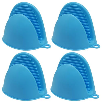Silicone Oven Mitts Mini, 2 Pairs Heat Resistant Finger Oven Mitts, Non-Slip Silicone Gloves for Kitchen Cooking & Baking, Small Potholders for Air Fryer Grill (Blue) - color: Blue