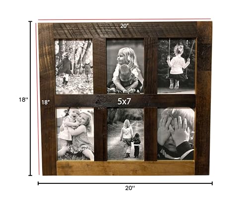 Rustic Wooden Collage Picture Frame, Wood Multi Photo Holder for Wall, Horizontal and Vertical Display, Reclaimed Barnwood, 6 Openings each 5x7 - size: 6 Openings