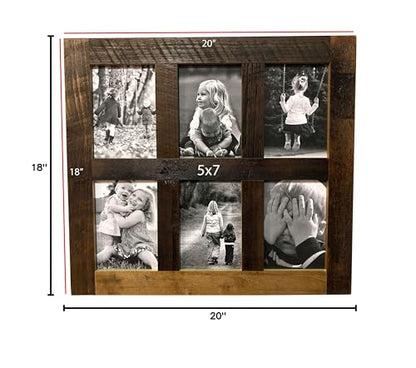 Rustic Wooden Collage Picture Frame, Wood Multi Photo Holder for Wall, Horizontal and Vertical Display, Reclaimed Barnwood, 6 Openings each 5x7 - size: 6 Openings