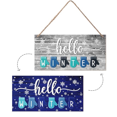 Hello Winter Welcome Sign for House 12 x 6 Inches Winter Snowflake Rustic Wood Sign for Front Door,Farmhouse Christmas Decor Wall Hanging Plaque for Home Front Door Wall Entryway Porch - color: Hello Winter Welcome