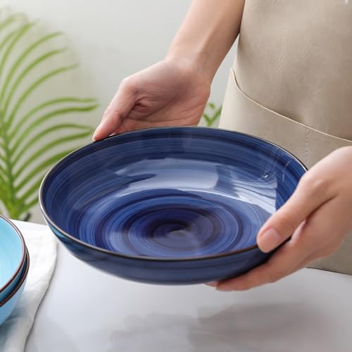 Selamica Ceramic 16-Pieces Dinnerware Set, Ceramic Dishes Set for 4, Kitchen Plates and Bowls Sets, Dinner Plates Set, Spray Black Dots, Gradient Blue - color: Gradient Blue, size: 16 Pieces
