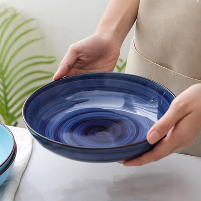 Selamica Ceramic 16-Pieces Dinnerware Set, Ceramic Dishes Set for 4, Kitchen Plates and Bowls Sets, Dinner Plates Set, Spray Black Dots, Gradient Blue - color: Gradient Blue, size: 16 Pieces