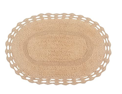 Home Weavers Hampton Crochet Reversible Bathmat 100% Cotton Bathroom Rugs Set, Washable Rug, Extra Soft and Absorbent Bath Rug, Kitchen Mat, Bath Mat Set, Mat Non Slip, 17"x24" Rectangle, Linen - color: Linen, size: 1'5" x 2' (Oval)