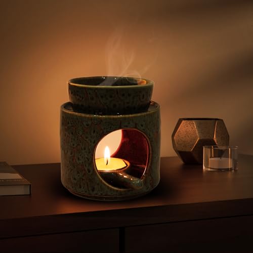 WD&CD Wax Melt Ceramic Oil Burner Green, Aroma Diffuser Essential Oil Burner Aromatherapy Wax Burner with Tealight Holder, Home Bedroom Decor - color: Green