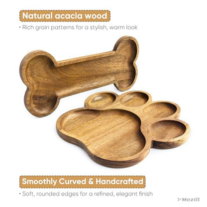 Cute Wooden Serving Tray – Handcrafted Acacia Decorative Paw Bone Platter for Pets & Human, Food-Safe Snack Board with Unique Wood Grain, Cute Pawprint Gift for Dog Lovers, Parties & Home Decor