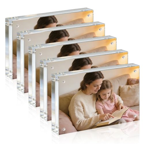 Acrylic Frame, 3.5x5 Picture Frame 5 Pack, 20MM Thicker Block, Double Sided Magnetic Clear Freestanding Photo Frame for Desk or Tabletop Display - size: 3.5x5" 5pack