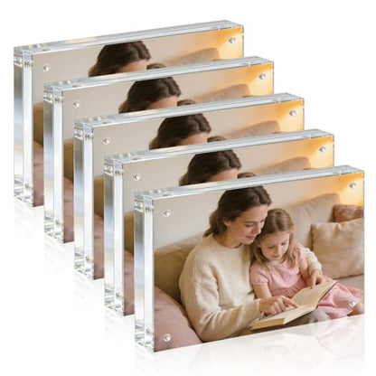 Acrylic Frame, 3.5x5 Picture Frame 5 Pack, 20MM Thicker Block, Double Sided Magnetic Clear Freestanding Photo Frame for Desk or Tabletop Display - size: 3.5x5" 5pack