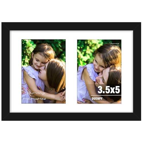 DUENPY 6x9 Double Collage Frame For 2 3.5x5 Photos Black | Dual-opening Collage Layout, Supports Horizontal & Vertical Wall Mounting to Display Cherished Photos - color: Black, size: 6x9（3.5x5 opening）