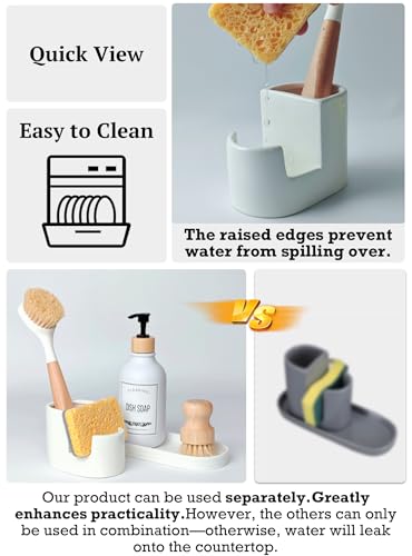 3 in 1 Ceramic Sponge&Brush Holder and Soap Tray Set, Leak-Proof Design to Keep Countertops Dry, Flexible Modular Placement, Modern Minimal Sink Organizer for Kitchen & Bathroom Countertop, White - size: L-Shape-Set