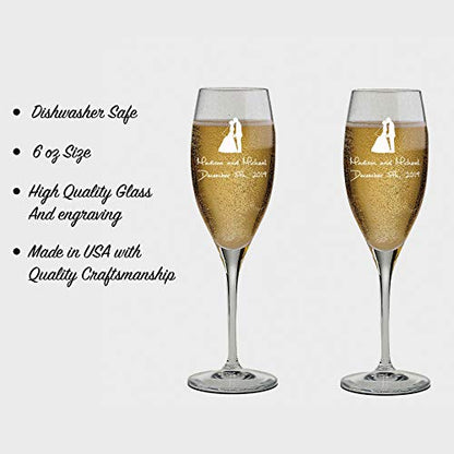 Set of 2 Personalized Wedding Champagne Flutes- Engraved Champagne Glasses for Bride and Groom - Mr and Mrs Design - Flutes for Wedding - color: Wedding-08, style: Only Glasses