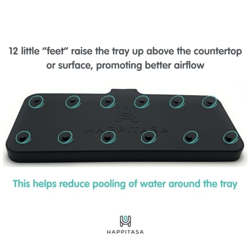 Silicone Soap Dish Tray and Sponge Holder with Drain Chute and Feet | 3-Way Sloped Design | Bathroom and Kitchen Sink Organizer Caddy (Black, 10"x4", 7.8 Ounces) - color: Black, size: 10"x4"