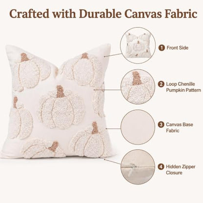 Fall Tufted Pumpkin Pillow Covers Set of 2 18x18, Farmhouse Beige - color: Beige, size: 18" x 18" (Pack of 2)