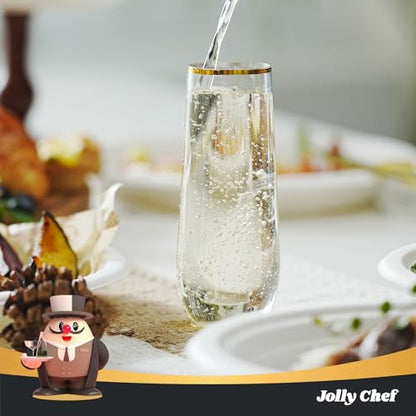 JOLLY CHEF 36 Pack 9 Oz Plastic Champagne Flutes, Gold Stemless Plastic Toasting Glasses| Shatterproof | Heavy Duty | Plastic Disposable Unbreakable Drinkware for Wedding, Party, Thanskgiving - color: Gold