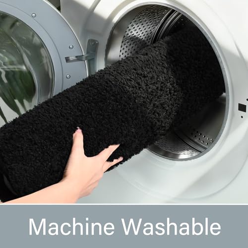 LOCHAS Bathroom Rugs Sets 3 Piece, Microfiber Bath Mat Set Non Slip, Black | Washable Absorbent Toilet Rug, Shaggy Soft Cozy Quick Dry - color: Black, size: 30" x 20" + 24" x 17" + U Shape 24" x 20"