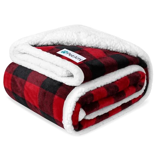 PetAmi Waterproof Dog Blanket for Small Dog Puppy Cat, 29x40, Black Red | 460 GSM Sherpa Fleece Reversible, Pee Proof Pet Blanket, Furniture Protector Cover for Couch Sofa Kennel, Washable - color: Checkered Red, size: Medium 29 X 40 Inches