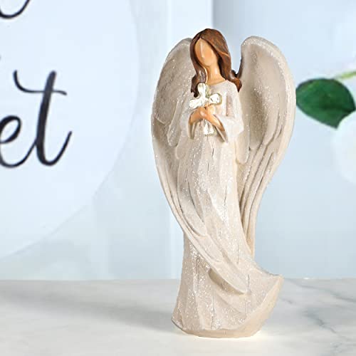 Hodao Cross Angel Figurine Gift, Hand-Painted Resin Guardian Angel Holding Cross, All-Season Meaningful Gift for Mom, Valentine’s Day Love, Easter Blessings & Year-Round Home Decor - style: Holding a cross