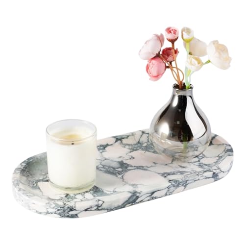 Natural Marble Tray for Bathroom Countertop, Marble Vanity Trays for Perfume, Cosmetics, Jewelry, Decorative Tray for Dresser Organizer, Stone Storage Trays for Bathroom Decor(Grey) - color: Elegant Light Gray, size: 12" x 6" x 0.7"