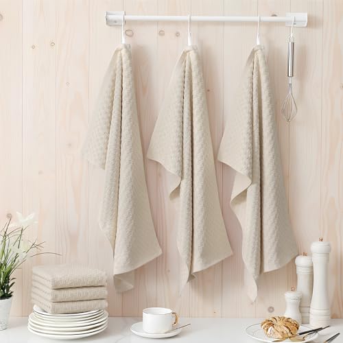 Homaxy 100% Cotton Terry Kitchen Towels(15" x 25", 4 Pack), Beige | Soft and Super Absorbent Dish Towels, 380 GSM Reusable Tea Towel with Hanging Loop, Pineapple Grid Designed - color: Beige, size: 15 x 25 - 4 Pack