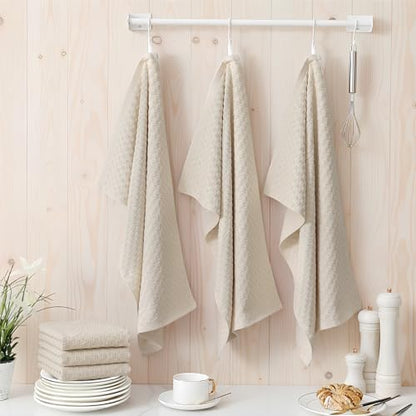 Homaxy 100% Cotton Terry Kitchen Towels(15" x 25", 4 Pack), Beige | Soft and Super Absorbent Dish Towels, 380 GSM Reusable Tea Towel with Hanging Loop, Pineapple Grid Designed - color: Beige, size: 15 x 25 - 4 Pack