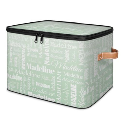 Custom Name Storage Basket, Personalized Keepsake Box, Light Green | Foldable Fabric Gradient Large Memory Bin with Handle Lid Lightweight Waterproof Dustproof, 14"L x 10.2"W x 10.4"H - color: Option 14