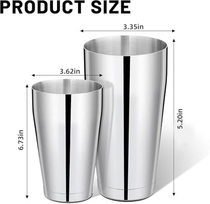 Mwellewm 8 Pcs Cocktail Shaker Boston Shaker Set Professional Bartender Kit Bar Stainless Steel Drink Shaker Bartending Martini Tin with 18oz & 28oz Mixed Alcohol Tool for Beginner(Silver) - color: Silver