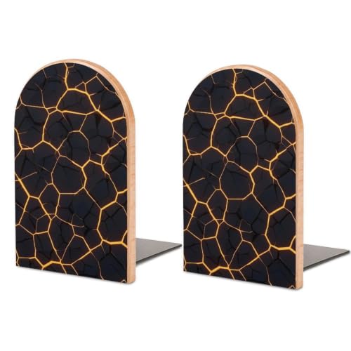Heavy Duty Wood Bookends Decorative Book Ends for Shelves, Flame Geometric | Black, Book Stoppers with Metal Base, Non-Skid for Home Office and Library, 1 Pair - color: Style(629)