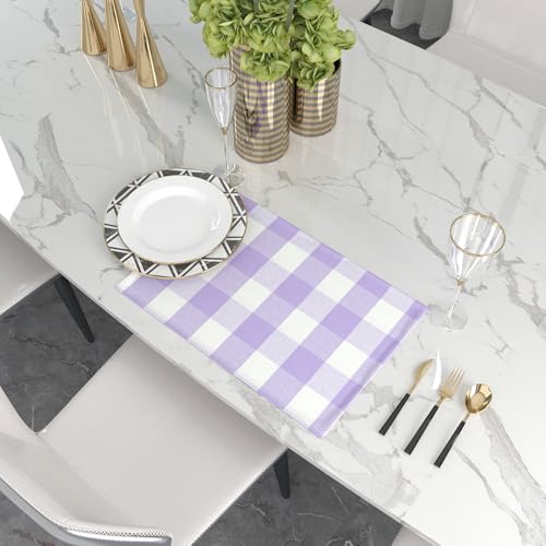 Lilac & White 2 Side Cotton Buffalo Check Placemats Set of 4 Heat Resistant Dining Table Place Mats for Kitchen Table 12 x 18 inches - color: Plaids Lilac & White, size: Rectangular Placemats 12" x 18"