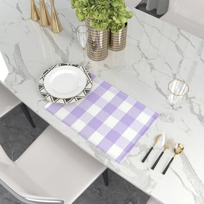 Lilac & White 2 Side Cotton Buffalo Check Placemats Set of 4 Heat Resistant Dining Table Place Mats for Kitchen Table 12 x 18 inches - color: Plaids Lilac & White, size: Rectangular Placemats 12" x 18"