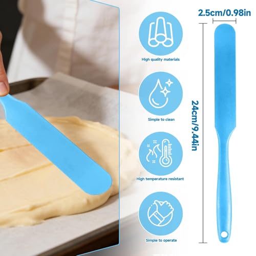 Silicone Jar Spatulas, Cake Cream Spatulas Set, Non-Stick Heat Resistant Mixing Butter Spatulas Baking Scrapers for Jars Blenders Cooking Stirring - color: blues, size: 24X2.5X0.5CM