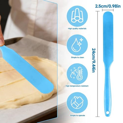 Silicone Jar Spatulas, Cake Cream Spatulas Set, Non-Stick Heat Resistant Mixing Butter Spatulas Baking Scrapers for Jars Blenders Cooking Stirring - color: blues, size: 24X2.5X0.5CM