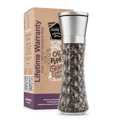 HOME EC Original Stainless Steel Salt or Pepper Grinder 1pk - Adjustable Ceramic Sea Salt Grinder or Pepper Mill - Tall Glass Spice Shaker - Spice Mill (Diamond Facet) - color: Diamond Facet Glass, size: 1pk