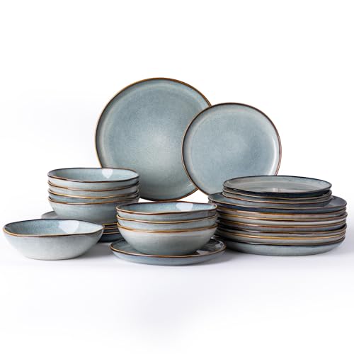 AmorArc Ceramic Dinnerware Sets for 8, 24Pcs Plates and Bowls Sets Dishes | Stoneware Handmade Reactive Glaze Dinner Set, Highly Scratch Resistant | Dishwasher & Microwave Safe Dishware - color: Ocean, size: Service for 8(24Pcs)