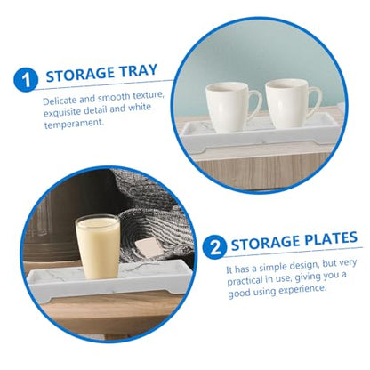 Bathroom Marble Tray Resin White Storage Organizer | Simple Design, Delicate Smooth Texture, Marbling Grain, Easy to Clean, for Home and Restaurant Use