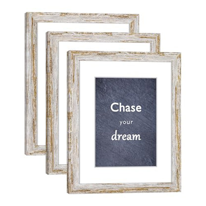 Rustic Distressed Retro Style White Frame 8x10 Picture Frame Set of 3 with Real Glass for Pictures 5x7 with Mat or 8x10 Without Mat, Wall Gallery or Tabletop display - size: 8x10(set of 3)