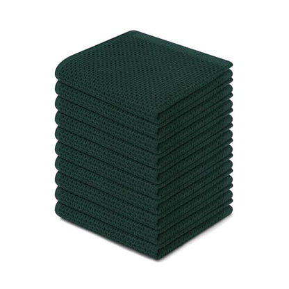 Homaxy 100% Cotton Waffle Weave Kitchen Dish Cloths 10-Pack, Blackish Green | 12 x 12 Inches, Ultra Soft Absorbent Dish Towels, Quick Drying Dish Rags with Hanging Loop - color: Blackish Green, size: 12 x 12 - 10 Pack