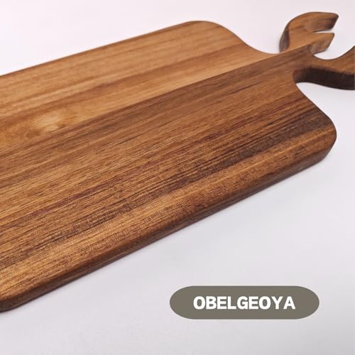 Acacia Wood Serving Board with Handle - 13" x 6" Wooden Cute Design Food Serving Tray for Kitchen Appetizers, Wooden Cutting Chopping Board for Meat, Vegetables, Bread, Cheese Board - size: 13" x 6" Acacia