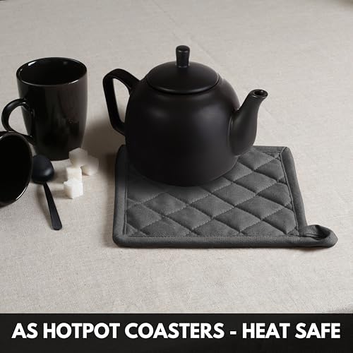 Oven Mitts + Pot Holders 100% Cotton Heat Resistant Oven Gloves (7"x13") & Hot Pads (8"x8") for Gifts Cooking BBQ Baking Grilling - Grey - color: Gray