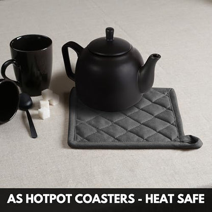 Oven Mitts + Pot Holders 100% Cotton Heat Resistant Oven Gloves (7"x13") & Hot Pads (8"x8") for Gifts Cooking BBQ Baking Grilling - Grey - color: Gray