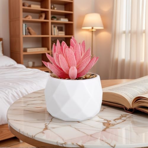 Mini Artificial Succulent Plants in Pot, Diamond Ceramic Decorative Plant for Home, Office Desk Succulent for Living Room, Bedroom, Bedroom, Pink C - color: Pink B