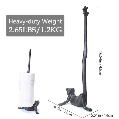 Cast Iron Frog Frog Leg Paper Towel Holder, Stable & Durable, Cute Funny Animal Vintage Metal Roll Tissue Standing Countertop for Kitchen（Black）