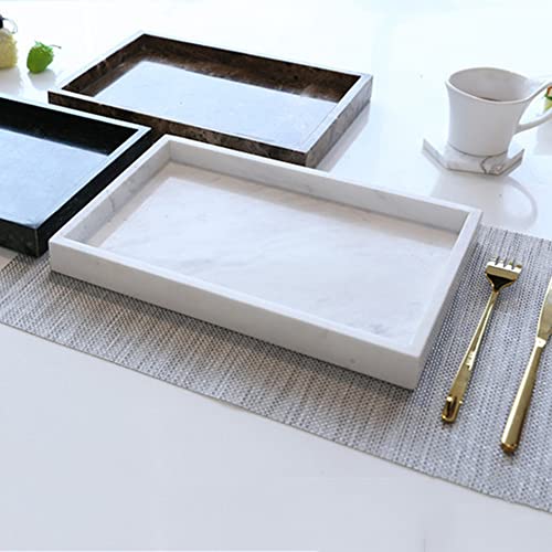 Natural Marble Storage Vanity Tray, Cosmetics Jewelery Tray, Kitchen Organizer, Coffee Table Tray (Volakas White, Glossy Surface, 11.8L x 7.87W x 1.18H) - color: Volakas White