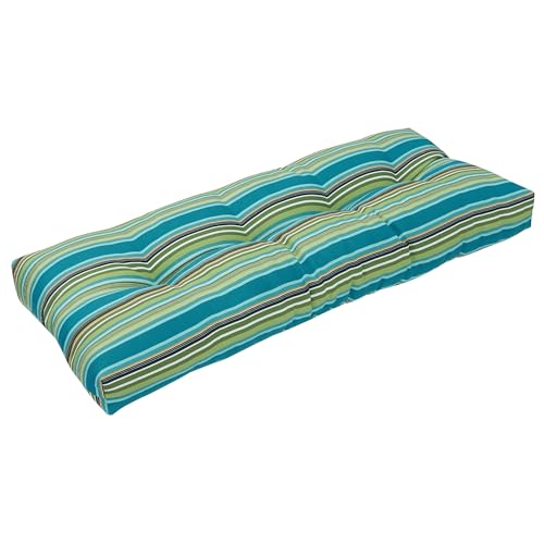 Indoor Outdoor Bench Cushion 45"x18", Non-Slip Patio Furniture Seat Pads, Waterproof Overstuffed Tufted Loveseat Cushion with Round Corner for Window, Swing, Garden, Porch-Green Stripe - color: Green Stripe, size: 45 x 18 x 5 In