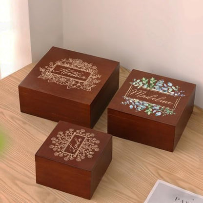 Personalized Wood Keepsake Box Custom Memory Box for Photos Jewelry Letters | Rustic Memento Storage Box for Wedding, Anniversary, Birthday, Christmas, Graduation & Bridesmaid Gifts, Customize Text - size: 5.9"L x 5.9"W x 3.9"H, style: Flowers