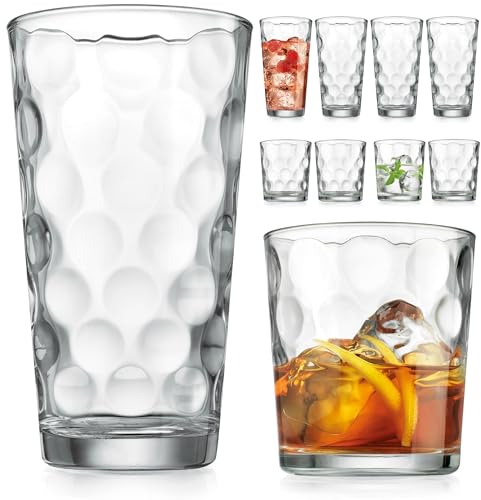 Home Essentials & Beyond Glassware Drinking Glasses Set Of 8 4 Highball (17 oz.) Kitchen Glasses | 4 (13 oz.) Rocks Glass Cups for Water, Juice and Cocktails. - size: 8 Piece Set (4 x 17 oz Highball, 4 x 13 oz Rocks)