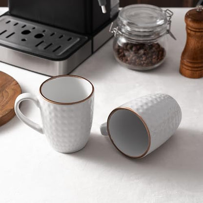 famiware Eden Coffee Mugs Sets of 4, 12 oz Ceramic Stoneware Mug Cup Set | Coffee Cups with Handle for Tea, Latte, Cappuccino, Cocoa and Milk, Microwave and Dishwasher Safe, White Circle - color: White Circle, size: 4pcs